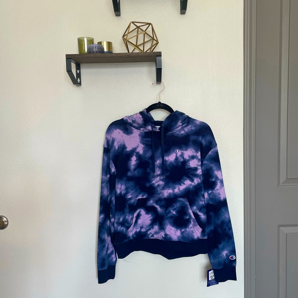 Champion Purple and black tye dye hoodie. New with tags size large